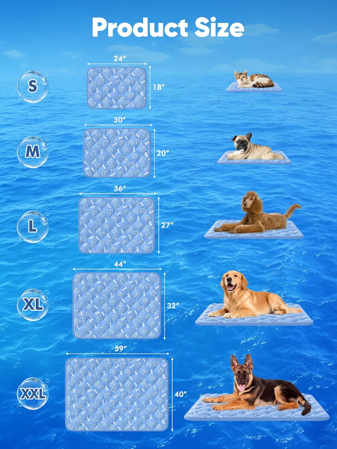 Rywell Dog Cooling Mat,110 * 80cm Thicken Dog Cooling Mat Extra Large, Internal Waterproof& Endothermic Color Changing Arc-Chill Cooling Fiber(QMAX>0.5) for Pet, Washable&Non-Toxic&Non-Slip