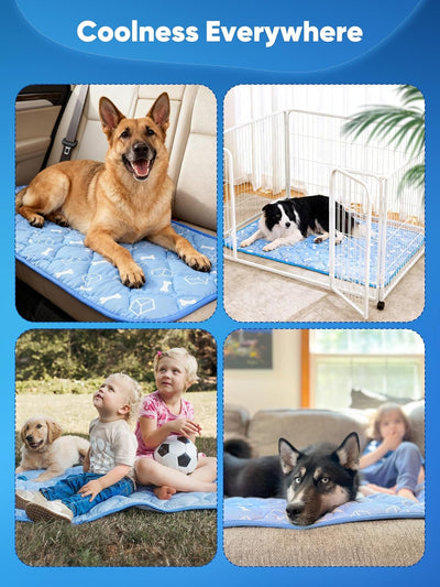 Rywell Dog Cooling Mat,110 * 80cm Thicken Dog Cooling Mat Extra Large, Internal Waterproof& Endothermic Color Changing Arc-Chill Cooling Fiber(QMAX>0.5) for Pet, Washable&Non-Toxic&Non-Slip