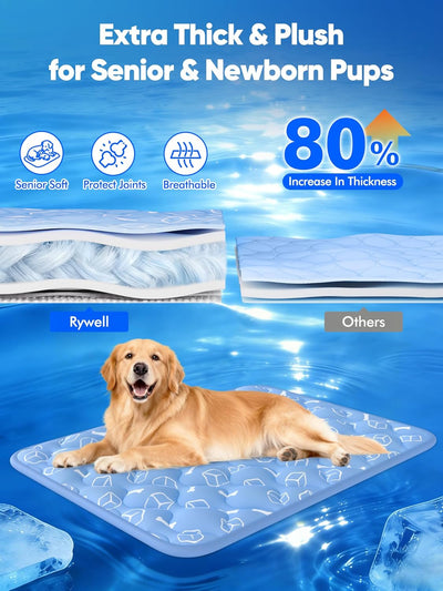 Rywell Dog Cooling Mat,110 * 80cm Thicken Dog Cooling Mat Extra Large, Internal Waterproof& Endothermic Color Changing Arc-Chill Cooling Fiber(QMAX>0.5) for Pet, Washable&Non-Toxic&Non-Slip