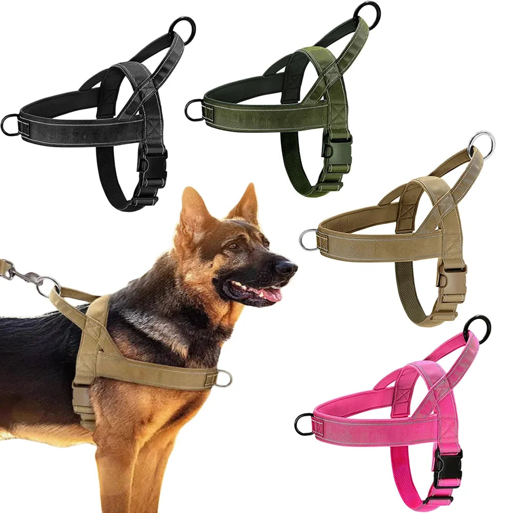 Tactical Anti-Pull Dog Harness - 1000D Nylon Adjustable for Large Dogs, Outdoor Training Vest with Handle & Reflective